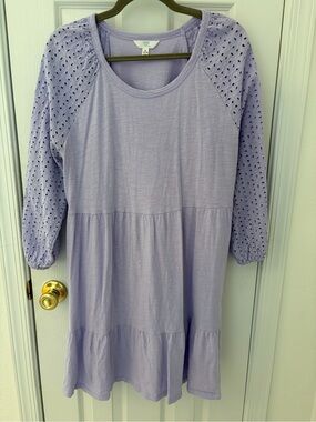 Time and Tru Lavender Long Sleeve Tiered Eyelet Dress